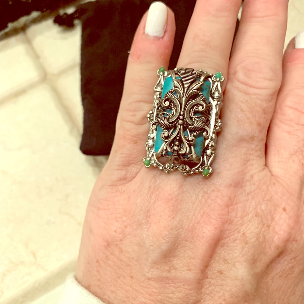 Ollipop turquoise and silver statement ring